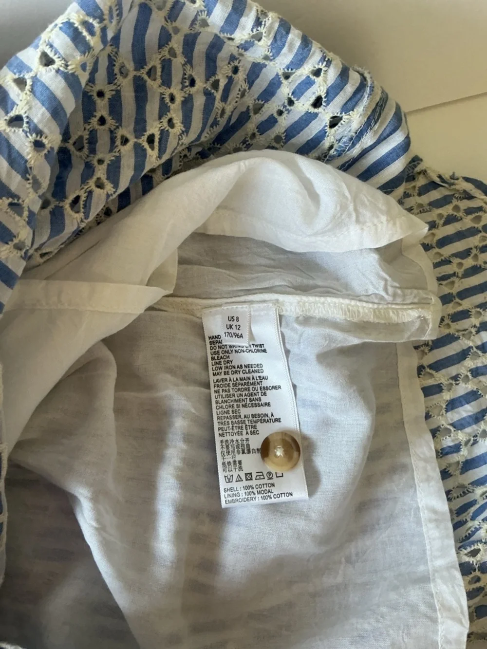 NWT Anthropologie Blue White Striped Eyelet Midi Shirt Dress 8 Coastal Pockets - Picture 8 of 9